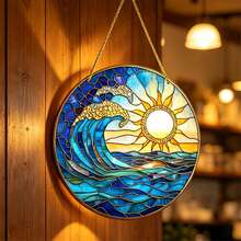 Dawn Print Acrylic Pendant Under Raging Waves, Multi-Functional Party Gift, Suitable For Birthday And Party, Used For Event Decoration And Gift, Party Gift Accessory, Durable Acrylic - Round - View 6