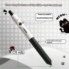 Cute Black Cat Retractable Gel Pen With Switchable Pattern Window, 0.5mm CS Tip, Fast-Drying Black Ink, Soft Grip, Creative Stationery For Students - Press the Pen - View 3