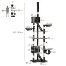 Hanging Cat Tree, Ceiling Height (240-260 Cm), For Large Cats, With Dark Grey Sisal Rope For Playing And Relaxing. - 深灰色 - 查看 3