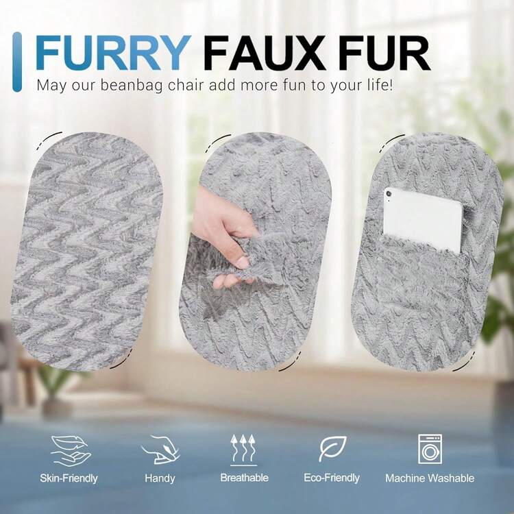 2-Leg Bean Bag Chair, Giant Bean Bag Chairs For Adults, Large Bean Bag Chairs With Memory Foam Filling, Large Bean Bag Chairs With Plush Cover - Gray - 卡其色 - 查看 6