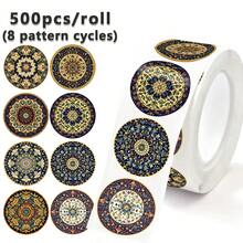 500pcs (1 Roll) Mandala Flower Stickers, 8 Patterns Exquisite Floral Flower Shape Stickers, Vintage Pattern Stickers, School Home Training Incentive Stickers, Gift Decoration Packaging Sealing Stickers School Supplies - Cartoon - View 8