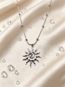 1PC Women's Silver Stainless Steel Vortex Sun Decor Pendant Necklace - Silver - View 2