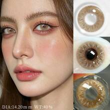 1 Pair Brown Colored Contact Lenses, Realistic Iris Mixed Eyes, Bright Race Feeling Soft Lenses, Suitable For Daily Use, Parties, Dubai Makeup, Yearly Use, 14.20mm - Mocha Brown - View 3