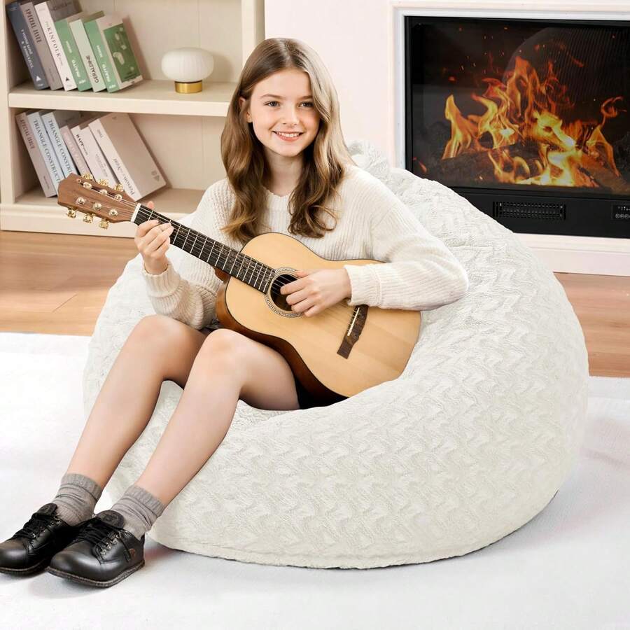 2-Leg Bean Bag Chair, Giant Bean Bag Chairs For Adults, Large Bean Bag Chairs With Memory Foam Filling, Large Bean Bag Chairs With Plush Cover - Gray - 米色 - 查看 1