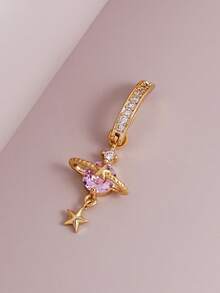 1pc Pink Cubic Zirconia Planet Shaped Belly Button Ring, Suitable For Women's Daily Wear, Dating, Party And Gathering - Yellow Gold - View 3