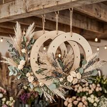 3pcs Wooden Wreath Frame Slices Decor, Handmade Wreath DIY Craft, Suitable For Floral Arrangement, Party Table Centerpiece Decoration, Wedding Party Wall Home Decor, Holiday Pendant And Hanging Ornament, Christmas Thanksgiving Halloween Autumn Decoration - Wreath - View 2