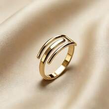 BMOR Anillos ajustables rectangulares geométricos de acero inoxidable creativos para mujeres, joyería de lujo de metal con línea en forma de U hueca para fiestas - La apertura es ajustable - Ver 7
