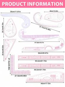 1 Set 11pcs Multi-Function Ruler, Sewing Ruler, Garment Pattern Making Ruler, Curved Cutting Ruler, Drawing Ruler, PVC Ruler Combination - Sewing Ruler - View 4
