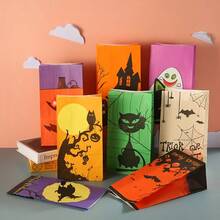 48/24/10 piezas Bolsas de papel kraft para Halloween, bolsas planas creativas para dulces, bolsas de regalo, bolsas de decoración para Halloween, bolsas de regalo para trucos o , bolsas de embalaje, estilo de fiesta de Halloween, aleatorio, sin pegatinas incluidas - Multicolor - Ver 1