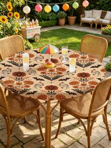 1 Stück Halloween Vintage Blumen Fledermaus Milchseide Polyester elastische Tischdecke, waschbare Esszimmertischdecke für Zuhause, Esszimmer, Wohnzimmer, Küchendekoration, geeignet für Jahrestag, Geburtstagsgeschenk und andere Anlässe - Verschiedenfarbig - Übersicht 8
