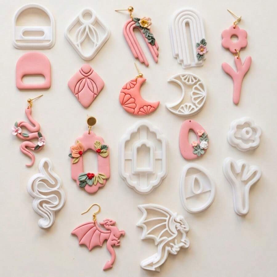 Polymer Clay Cutters Set For Earrings Making, Boho Arch Moon Dragon Floral Wavy Clay Tools, DIY Jewelry Cutter Mold Kit For Crafts - Flower Clay Cutters - View 1