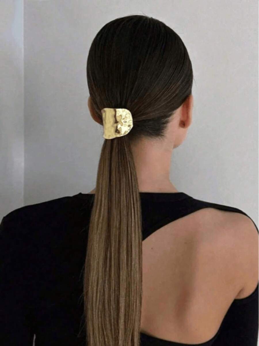 1pc Gold Metal Geometric Decorative Hair Tie, Fun Dark Style, Women's Luxury Ponytail Hair Tie, Metal Hair Ring, Modern Ponytail Hair Accessory Set, Minimalist Gold Hair Clip, Hair Accessories, Wedding Hair Tie, A Gift For Her, Ponytail Hair Tie, Hair Tie, Rubber Band, Hair Clip, Hair Tie, Elastic Hair Tie - Cloud Metal Hairband - View 1