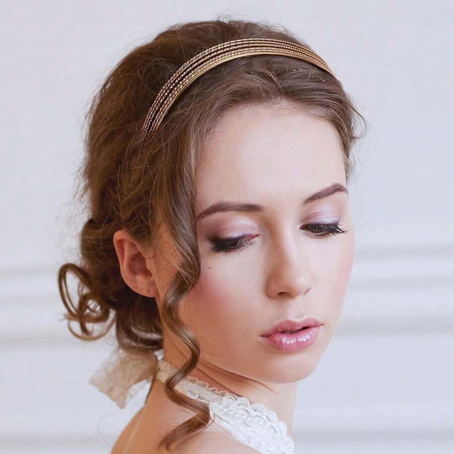 Versatile Sweet & Salty Style Thin Multi-Layer Metal Headband For Women, Minimalist Metal Hair Clip, European & American Elegant Thin Head Hoop - Gold - View 1