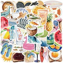 50pcs Aesthetic Summer Beach Vacation Stickers, Watercolor Decorative Vinyl Waterproof Stickers For Water Bottles, Guitars, Luggage, Phones, Phone Cases, Laptops, Skateboards, Gifts - Multicolor B - View 3