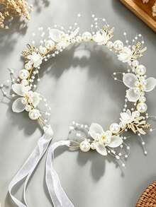 1 pieza Diadema estilo coreano delicada, accesorio para el cabello tipo de bosque para bodas y uso diario - Blanco - Ver 1