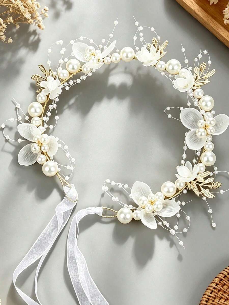 1 pieza Diadema estilo coreano delicada, accesorio para el cabello tipo de bosque para bodas y uso diario - Blanco - Ver 1
