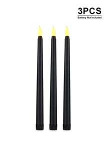 1/2/3/6/12/24入 黑色萬聖節無焰長錐形蠟燭 電池供電 LED 暖光閃爍蠟燭，適用萬聖節派對、聖誕裝飾、節日居家壁爐與壁爐架裝飾 - 萬聖節黑色 - 查看 9