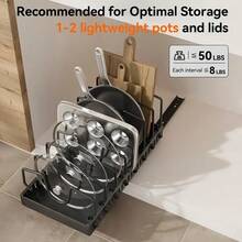 Stainless Steel Cookware & Pan Organizer Rack With Pull-Out Lid Storage Box, Suitable For All Seasons, Designed For Under Cabinet Installation, Adjustable Dividers For Kitchen Cabinets And Baking Supplies - Multicolor - View 17