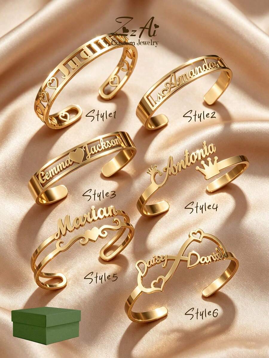 1pc Metal Style Bracelet, Customizable Personalized Name, Stainless Steel Material, Multiple Styles Available, Comes With Gift Box, Suitable For Daily Wear, Valentine's Day, Mother's Day, Anniversary And Other Occasions - Metal Bracelet - View 1