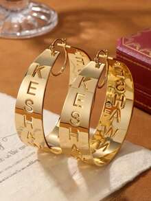 [ZzAi Custom]1pc Customized Earring, Name Earring, Letter Earring, Large Earring, Gold Name Earring, Nameplate Earring, Personalized Gift - Oversized Earrings - View 5