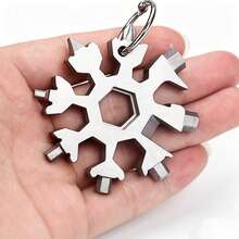 1pc Outdoor Emergency Snowflake Wrench Keychain Practical Small Tool - Silver - View 4