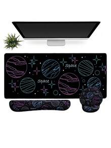 Celestial Zodiac 星座桌墊套組 3 件組，星空星座設計大尺寸電競滑鼠墊，含鍵盤與滑鼠手腕墊，防滑防水加長桌墊，適合居家辦公與遊戲 - 查看 10