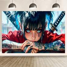Cyberpunk Samurai Mädchen Hintergrund Stadtstraße Hintergrund Cooles orientalisches Tattoo Dame Porträt Wandbehang Wandteppich Teenager Mädchen Wohnheim Schlafzimmer Wandbanner Anime Stil Cosplay Fotografie Hintergrund Innenraum Heim Wanddekoration Stoff - Verschiedenfarbig - Übersicht 9