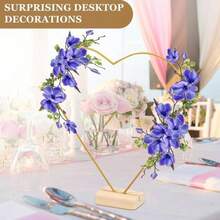 1pc Gold Metal Hoop Wreath Table Centerpiece - Dreamcatcher Christmas Decor With Wood Base, Rustic Wedding Ornament For Dining Table - A - View 2