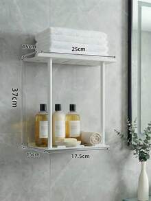Double-Layer / Triple-Layer Towel Storage Rack, No Need For Drilling For Installation, Equipped With An Upper Storage Compartment And A Lower Hook, Suitable For Bathrooms, Toilets And Other Places,Bathroom Accessories,Room Decor,Bedroom Decor, - Black - View 11