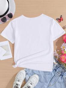 Versatile And Modern Casual T-Shirt For Girls With A Print Of The Phrase "My Grandmother Is My Best Friend". - 白色 - 查看 3