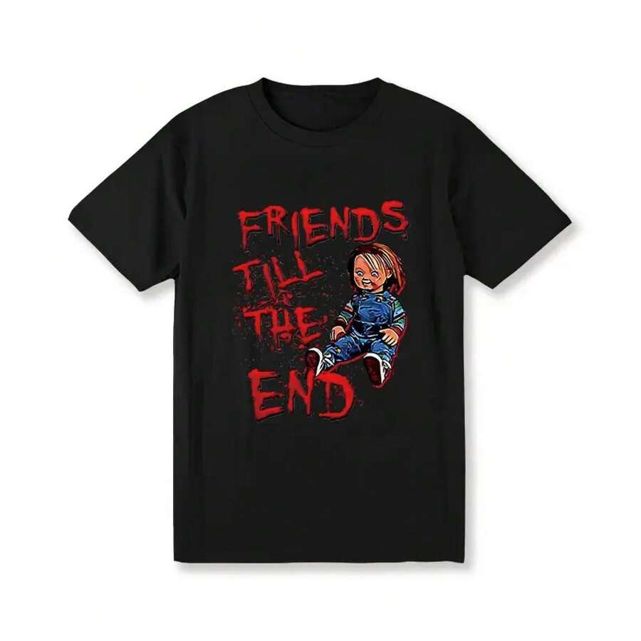 [100% Cotton] 1Pc Moisture-Wicki<Wbr>Ng  Doll Graphic T-Shirt For Men, 100% Cot - Black - View 1