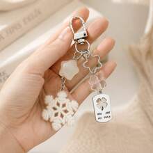 1pc Women's Flocked Snowflake Pendant Transparent Four-Leaf Clover Beaded Alloy Hollow Four-Leaf Clover Charm Keychain Bag Pendant - White - View 1