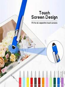 37pcs Set/ (7 Pens + 30 Refills) Rainbow Color Click Ballpoint Pens, With Touchscreen Rubber Tip, Dual Function Writing And Touchscreen, Convenient To Use, Suitable For Various Occasions - 37pcs Set - View 9