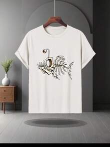 Fashionable Print Men'S Round-Neck Short-Sleeve Shirt with a Cool Street Style, Suitable for Young People Who Seek Individuality And Avant-Garde - Bianco - Visualizzare 1