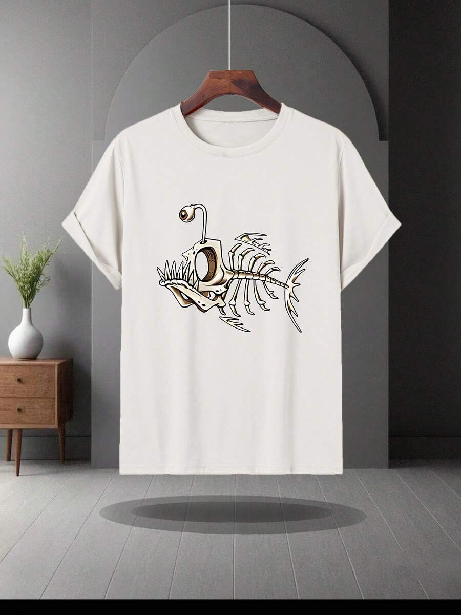 Fashionable Print Men'S Round-Neck Short-Sleeve Shirt with a Cool Street Style, Suitable for Young People Who Seek Individuality And Avant-Garde - Bianco - Visualizzare 1