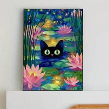 1PC | 5D DIY Diamond Painting | Black Cat In Lotus Pond Pattern Diamond Painting Kit, Full Drill Mosaic Craft Set. High Definition Art Diamond Painting. Gift Diamond Painting, Focus And Relax Through DIY, Suitable For Living Room, Bedroom, Office Wall Decor Hanging Painting, Surprise Home Decor Gift For Family And Friends, Unframed [30*40cm/11.8*15.7in][40*50cm/15.7*19.7in] - No Frame - View 4