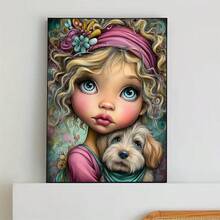1PC | 5D DIY Diamond Painting | Girl And Puppy Pattern Diamond Painting Set, Full Drill Mosaic Craft Set. High-Definition Art Diamond Painting. Gift Diamond Painting, Focus And Relax Through DIY, Suitable For Living Room, Bedroom, Office Wall Decor Hanging Painting, Surprise Home Decor Gift For Family And Friends, Unframed [30*40cm/11.8*15.7in][40*50cm/15.7*19.7in] - No Frame - View 4