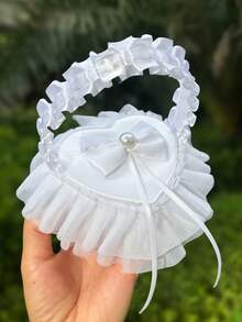 1pc White Handheld Wedding Ring Box With Pearl Bow And Satin Ribbon Decoration, Suitable For Wedding, Proposal, Anniversary - View 16