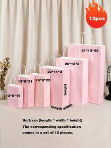 In Stock Cute Pink Kraft Paper Bags, Suitable For Gift Packaging, Tote Bags, Logo Printed Clothing Paper Bags, Shopping Gift Bags. - Sets - View 11