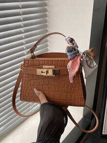 Mini bolso de mano de moda de unicolor con solapa de PU, bolso cuadrado - Marrón - Ver 9