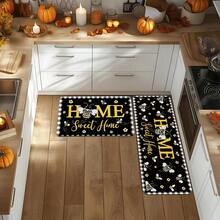 [Holiday Gift] 1pc, 1pc Farmhouse Kitchen Mat With Black Background And Yellow Bee Decorative Pattern, Holiday Gift, Festive Party Decoration Accessories, Soft Flannel Material For Sink Area, Hallway Runner Mat, Suitable For Living Room, Bedroom, Din - Multicolor - View 2