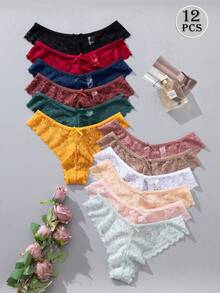 Set Of 12 Pieces Elegant And Comfortable Lace Panties For Women - 彩色 - 查看 1
