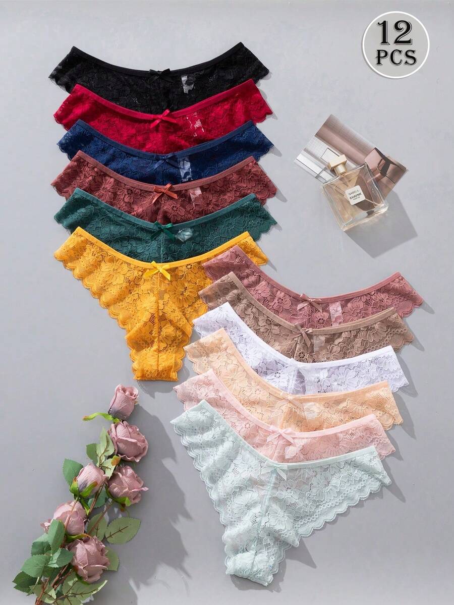 Set Of 12 Pieces Elegant And Comfortable Lace Panties For Women - 彩色 - 查看 1
