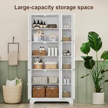 Storage Cabinet With 9 Doors Narrow Floor Cabinet With Adjustable Shelves White Slim Pantry Cabinet Freestanding Multi Compartment Vertical Organizer For Kitchen Bathroom Laundry Room - White - View 2