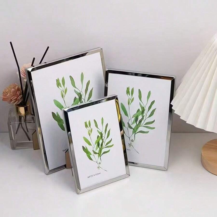 1/3pcs Stainless Steel Photo Frame, Vertical Rectangular Picture Frame, Suitable For Displaying Personal, Family Or Memorial Photos, Enhances Decorative Effect, Suitable For Various Occasions, Holiday Gifts, Desktop Decoration Home - Multicolor - View 1