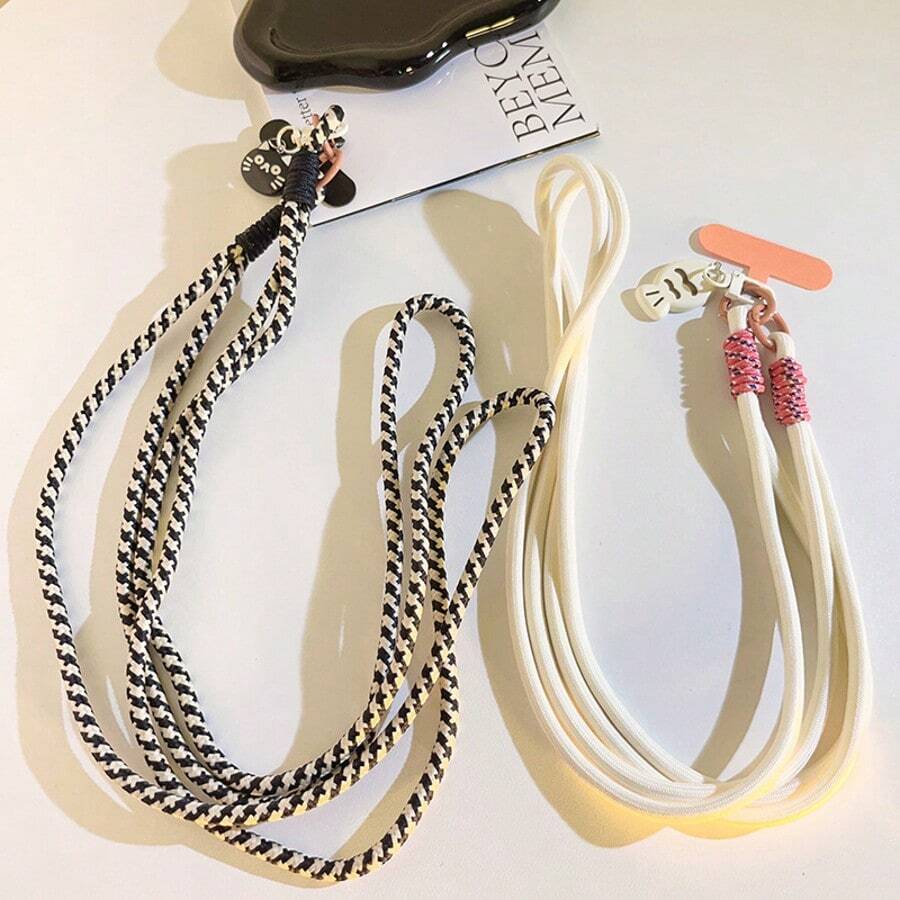 1pc Crossbody Phone Lanyard With Extended Braided Chain, Cat & Fish Charm Pendant, Strap Style, Outdoor Rope - Multicolor - View 1