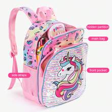 3-Piece Set Combination Pack, Unisex Backpack, Iridescent Reversible Sequins, Gradient Nebula Background, Shiny Theme With Small Square Bag And Small Box, Suitable For Travel, Camping, Outing, Casual Fashion Backpack With Padded Back And Adjustable Shoulder Straps, Printed, Best Gift For Others, Daily Commute, Portable - Pink - View 4