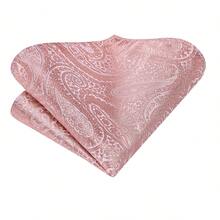 4PCS Men's Gentle Pink Ascot Cravat Set With Pocket Square & Cufflinks, Soft Neck Set For Bridal Parties, Teen Prom And Sweet Casual Formal Gift Ideas - Pink - View 3