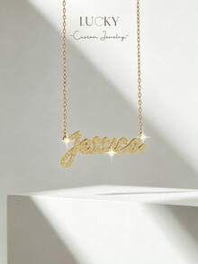 [ LUCKY ] Customized Diamond Name Necklace, Sparkling Name Necklace, Golden Name Necklace, Mother's Day Gift, Customized Jewelry Women's Gift - Manuscript Necklace - View 14
