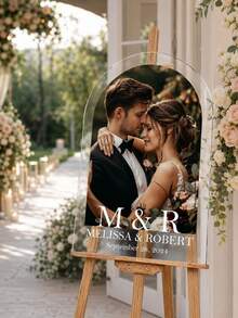 1PC Customizable Photo & Text Acrylic Wedding Welcome Sign, Exclusive Personalized Happy Life Decor Plaque, Suitable For Wedding Venue Decoration, Wedding Decor, Wedding Welcome Sign, Customized Wedding Crafts - Multicolor - View 6